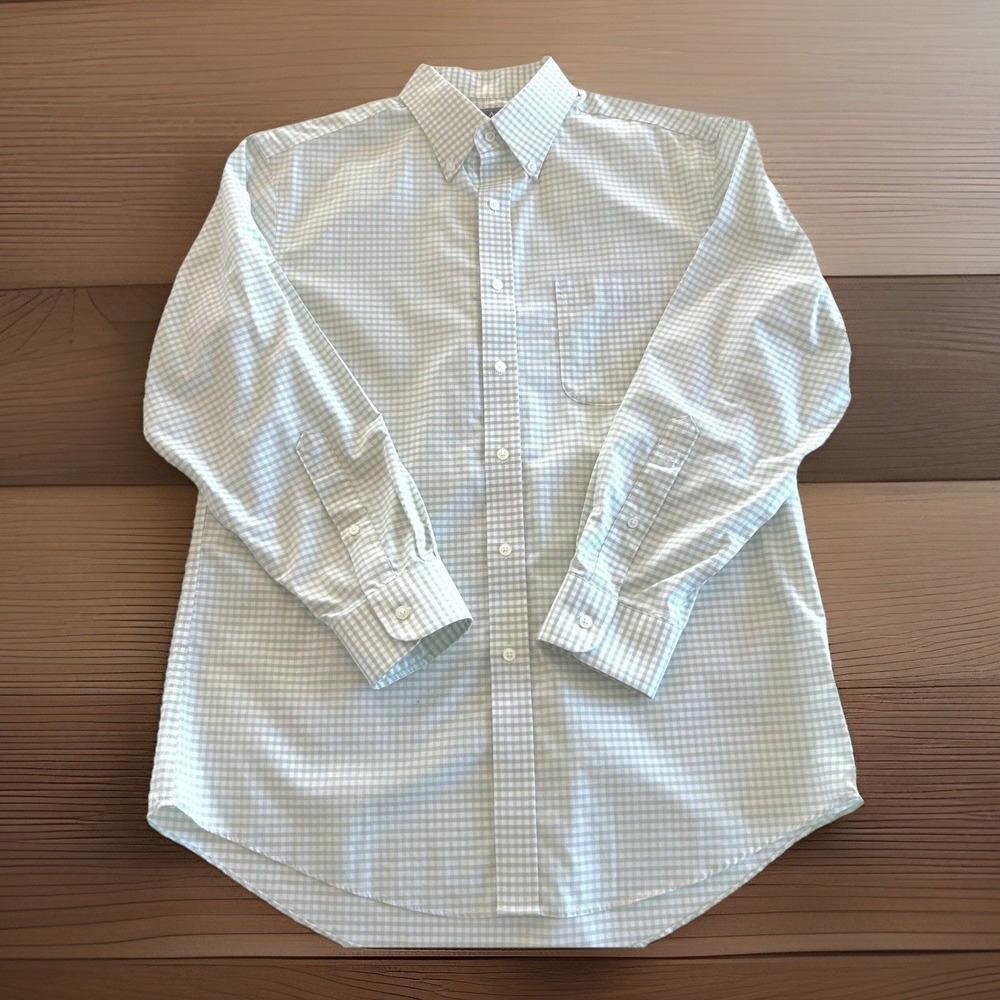 Jos. A. Bank Mens Dress Shirt 16-32 Green White Gingham Slim Fit Traveler Easter